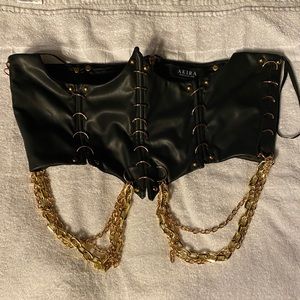 Akira Black Corset Top with Gold Chains Size 1XL